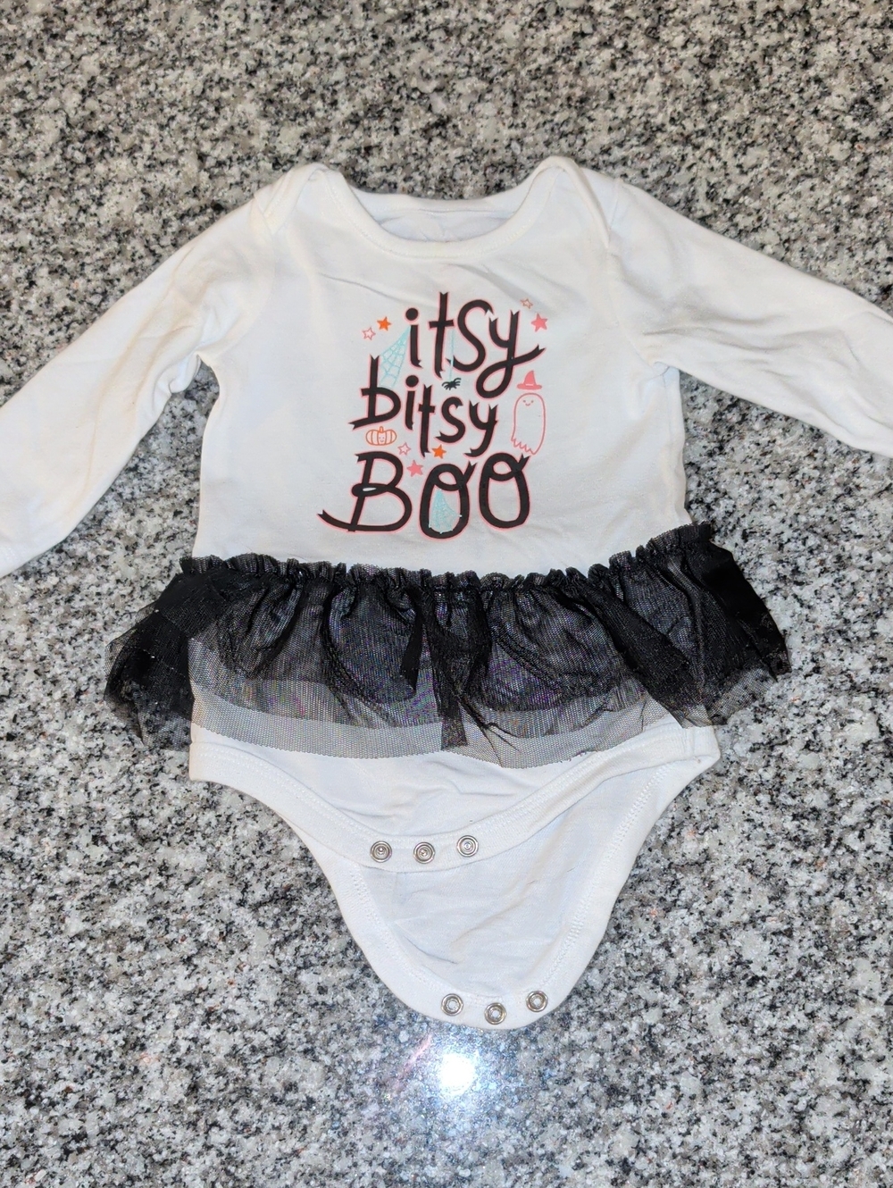 Cat & Jack White 'Itsy Bitsy Boo' Long-Sleeve Bodysuit with Black Tulle Skirt